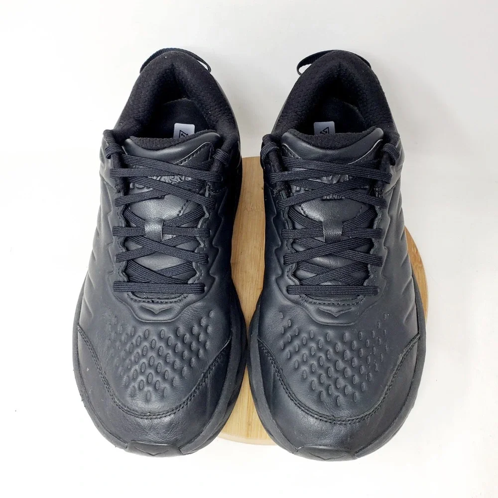 Hoka One One Bondi SR Shoes Mens 9.5 2E WIDE Triple Black Leather Work Sneaker